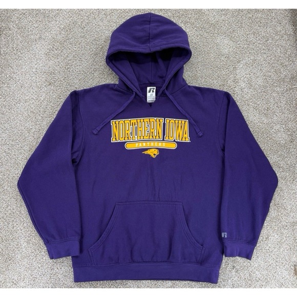 University Of Northern Iowa Hoodie Mens Large Purple Panthers Russell Sweatshirt - Picture 1 of 10